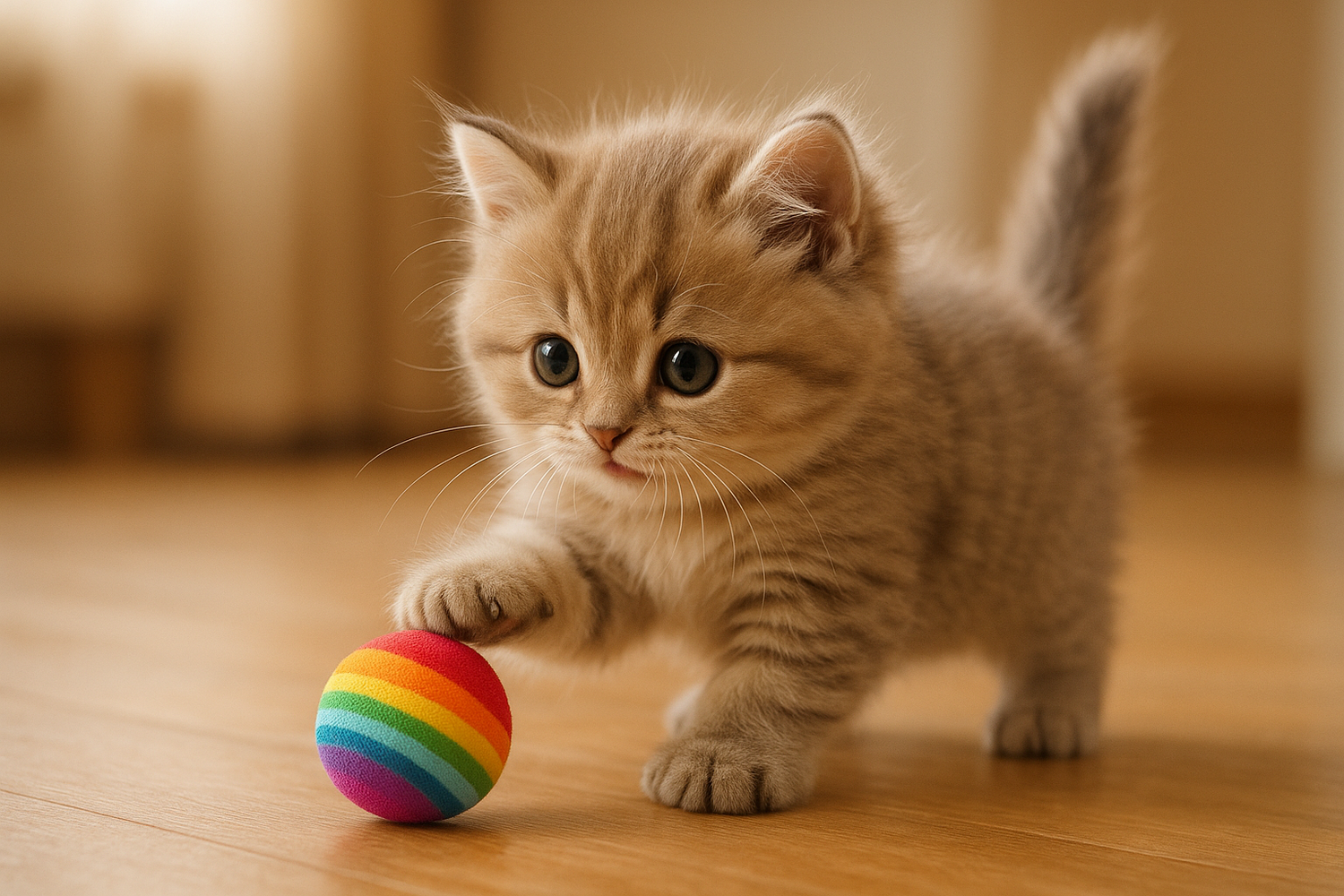 Cute little cat playing with a ball